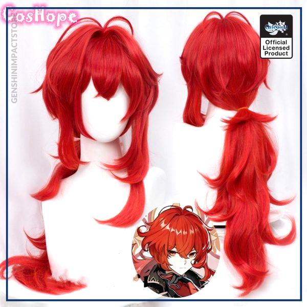 Genshin Impact Diluc Cosplay 60cm Long Red Wig Cosplay Anime Cosplay Wigs Heat Resistant Synthetic Wigs - Genshin Impact Store