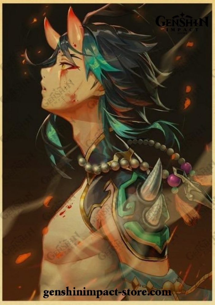 2020 Zhongli Genshin Impact Vintage Kraft Paper Poster