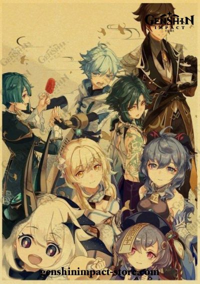 2021 Genshin Impact Team Vintage Kraft Paper Poster