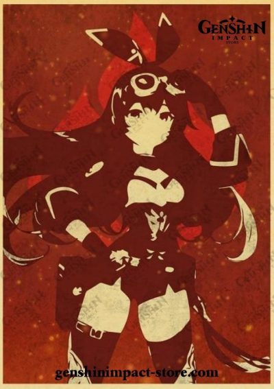 Amber Pyro Genshin Impact Vintage Kraft Paper Poster