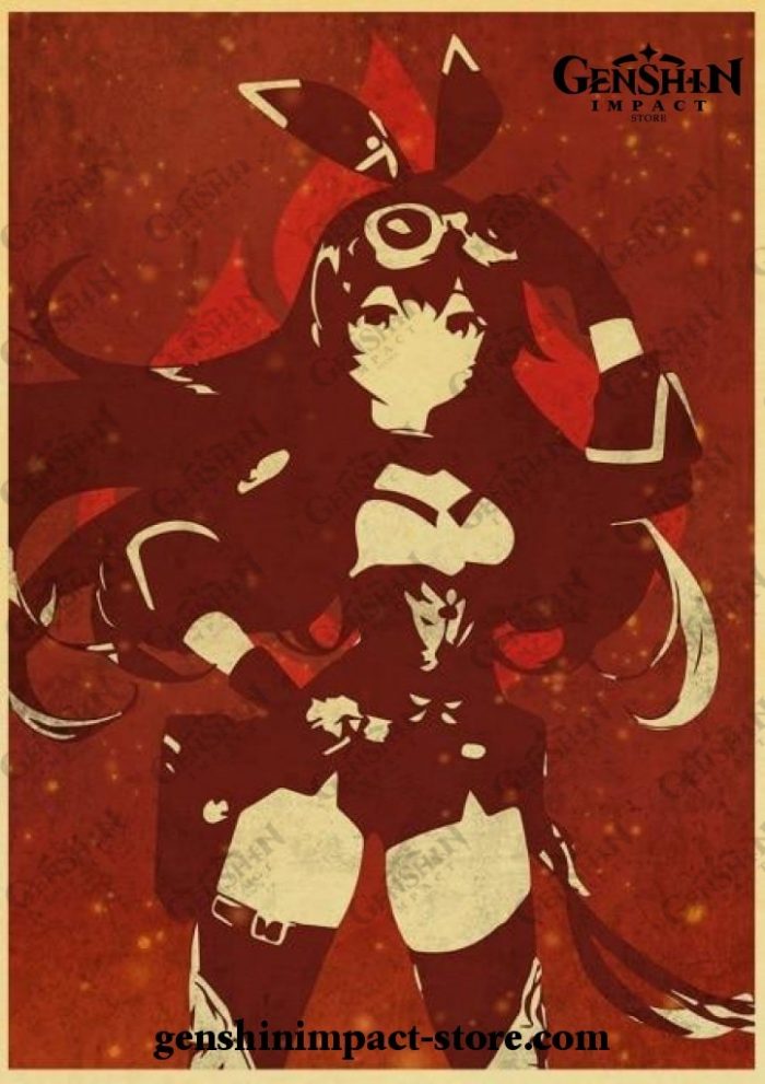 Amber Pyro Genshin Impact Vintage Kraft Paper Poster
