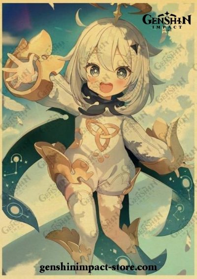 Cute Paimon Genshin Impact Vintage Kraft Paper Poster