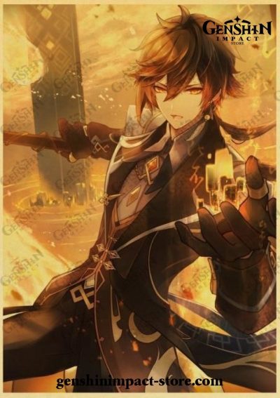 Diluc Handsome Genshin Impact Vintage Kraft Paper Poster