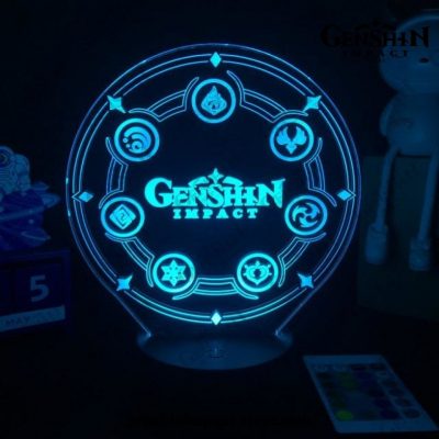 Genshin Impact Vision Figure 3D Lamp Led Rgb Night Lights / Black Base No Remote