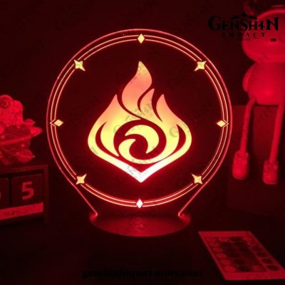 Genshin Impact Vision Figure 3D Lamp Led Rgb Night Lights Pyro / Black Base No Remote