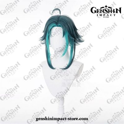 Genshin Impact Xiao Wig Mixed Dark Green Blue Short Cosplay