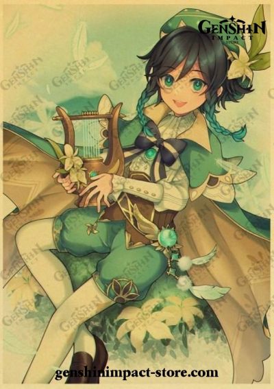 Venti Genshin Impact Vintage Kraft Paper Poster