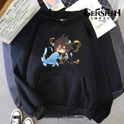 Genshin Impact Cute Zhong Li Hoodie Black / S