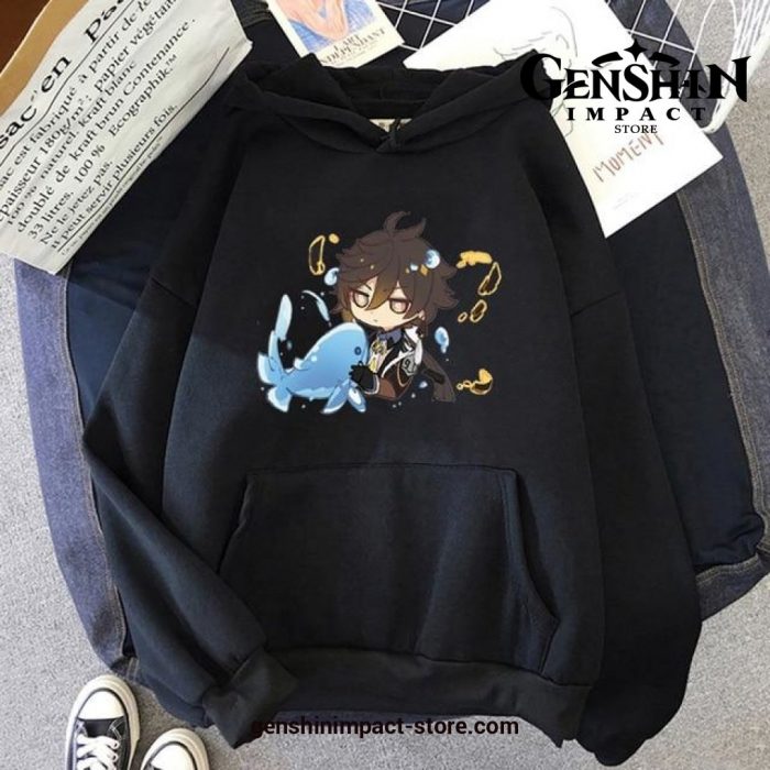 Genshin Impact Cute Zhong Li Hoodie Black / S