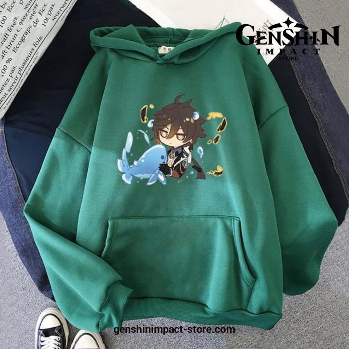Genshin Impact Cute Zhong Li Hoodie Dark-Green / Xl