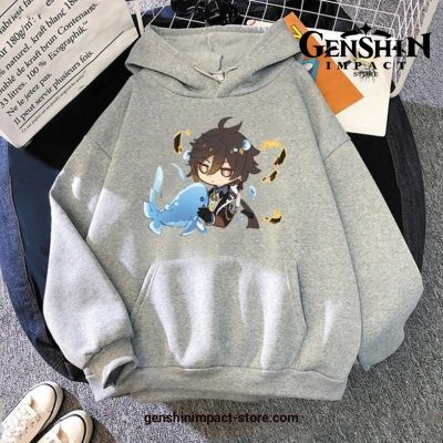 Genshin Impact Cute Zhong Li Hoodie Gray / Xs