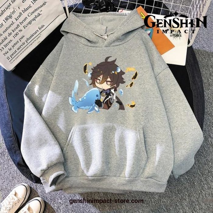 Genshin Impact Cute Zhong Li Hoodie Gray / Xs