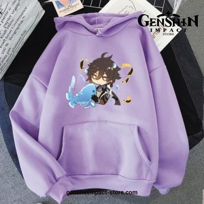 Genshin Impact Cute Zhong Li Hoodie Light-Purple / Xxl