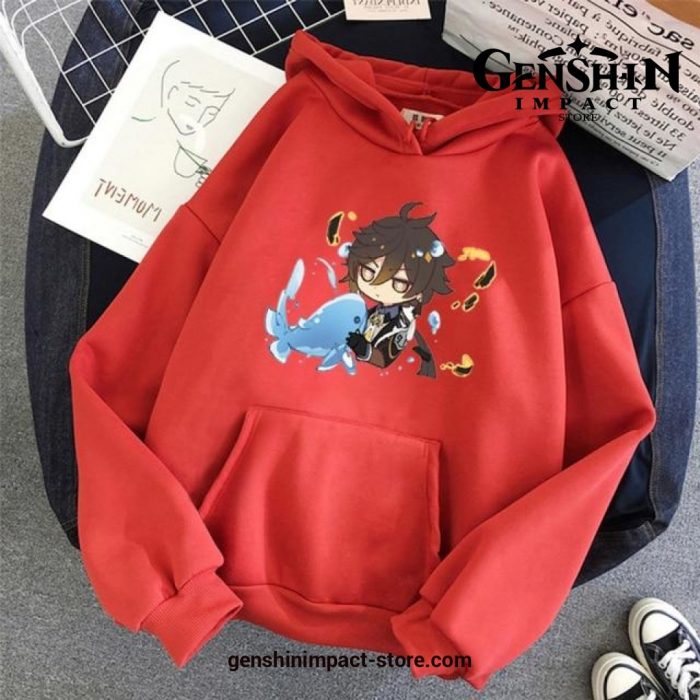 Genshin Impact Cute Zhong Li Hoodie Red / M