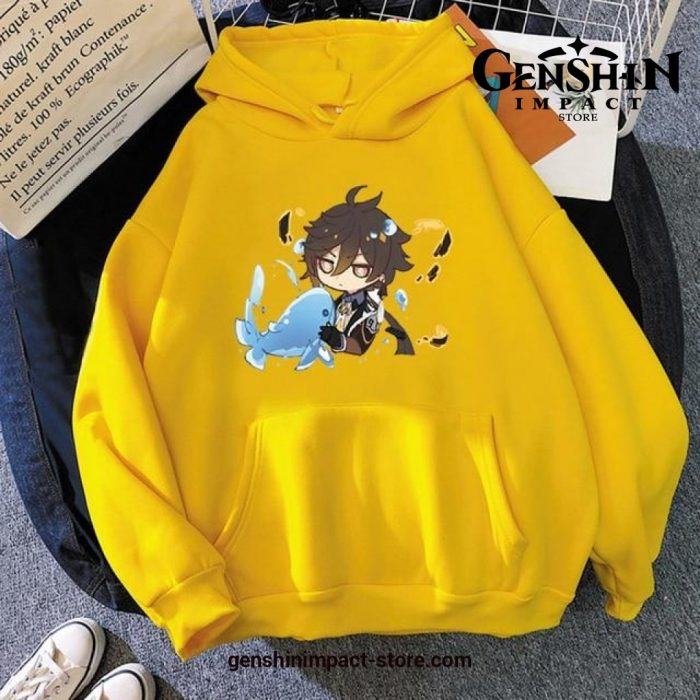 Genshin Impact Cute Zhong Li Hoodie Yellow / S