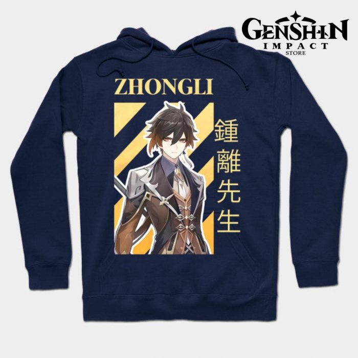 Genshin Zhongli Hoodie Navy Blue / S