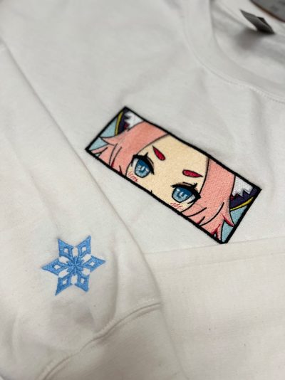 Genshin Impact Diona Face Boxed Embroidered Crewneck + Sleeve