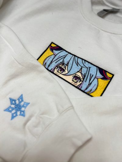 Genshin Impact Ganyu Face Boxed Embroidered Crewneck + Sleeve