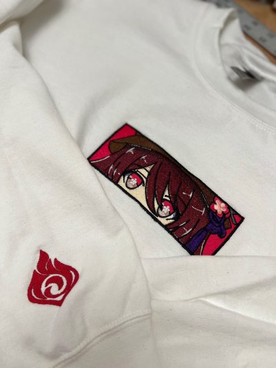 Genshin Impact Hu Tao Face Boxed Embroidered Crewneck + Sleeve