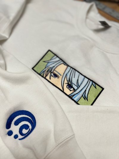 Genshin Impact Kamisato Ayato Face Boxed Embroidered Crewneck + Sleeve