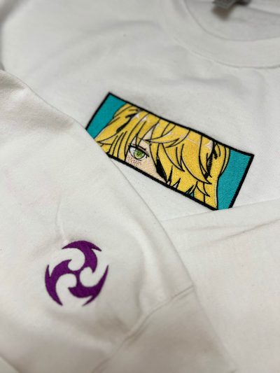 Genshin Impact Fischl Face Boxed Embroidered Crewneck + Sleeve