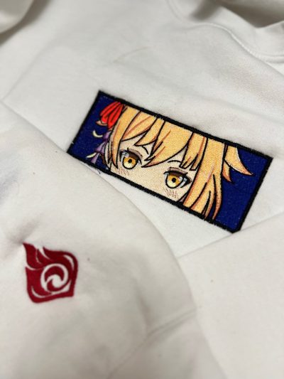 Genshin Impact Yoimiya Face Boxed Embroidered Crewneck + Sleeve