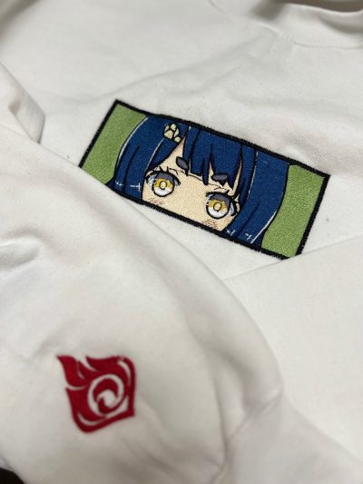 Genshin Impact Xiangling Face Boxed Embroidered Crewneck + Sleeve
