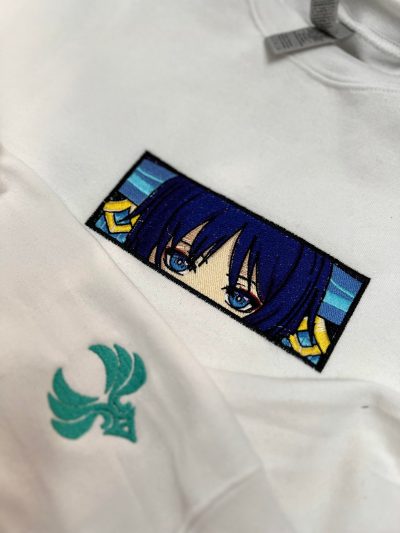 Genshin Impact Wanderer/Scaramouche Face Boxed Embroidered Crewneck + Sleeve
