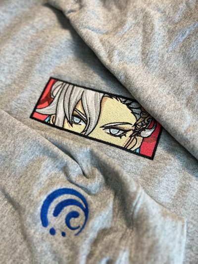 Genshin Impact Neuvillette's Face Boxed Embroidered Crewneck + Sleeve