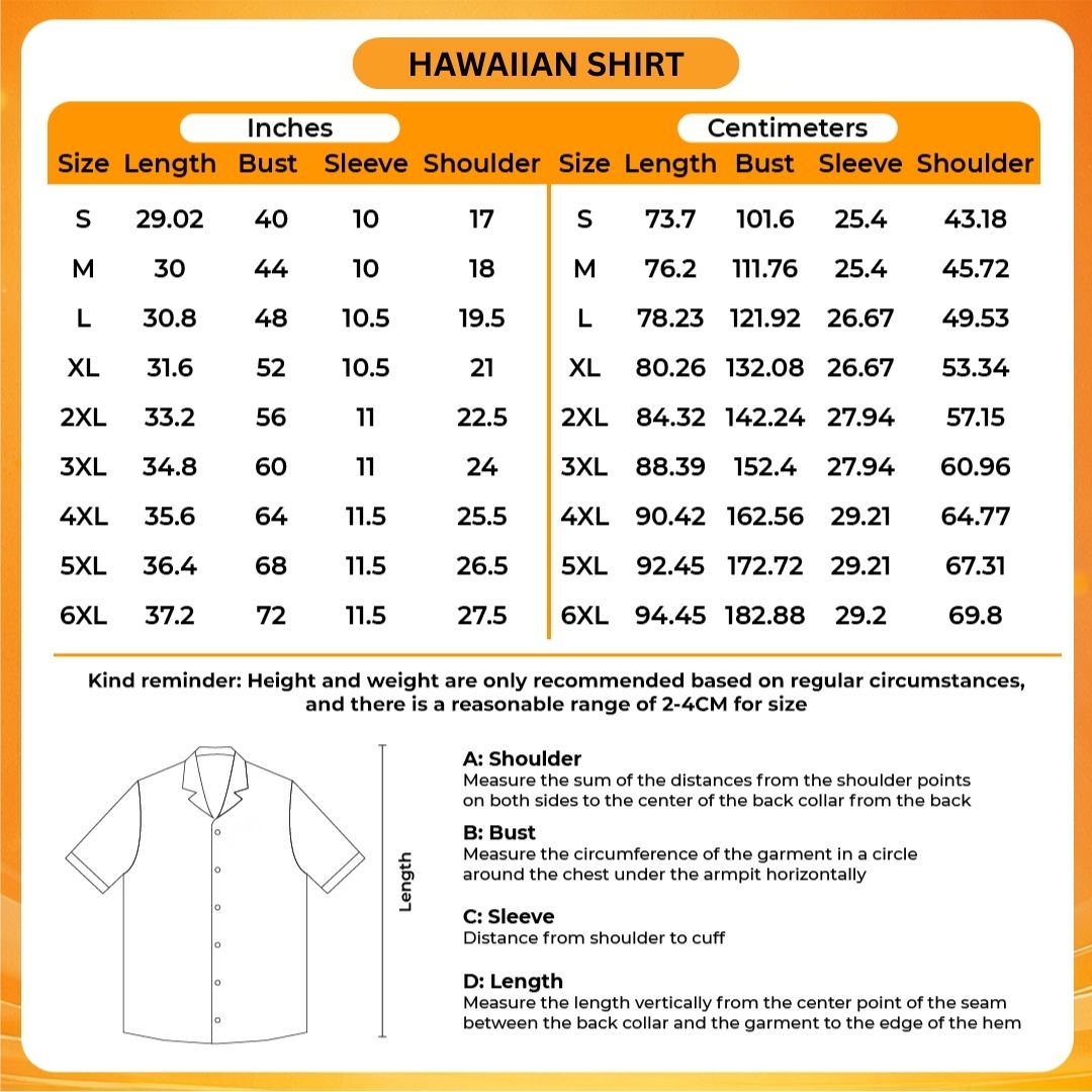 3D Hawaiian Shirt Size Chart - Genshin Impact Store
