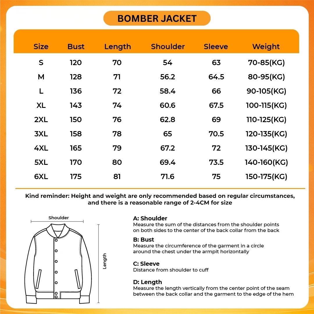 Bomber Jacket Size Chart - Genshin Impact Store