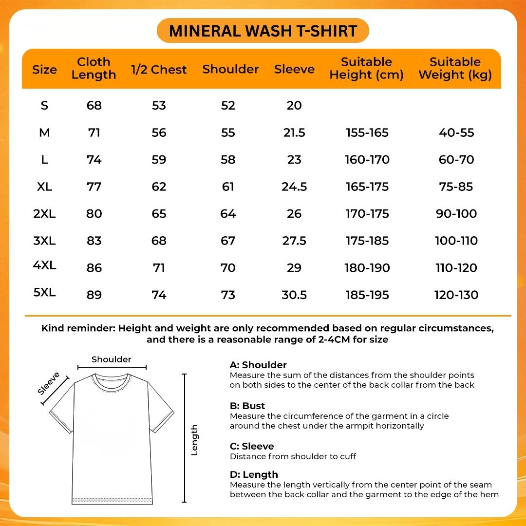 Mineral Wash T Shirt Size Chart - Genshin Impact Store
