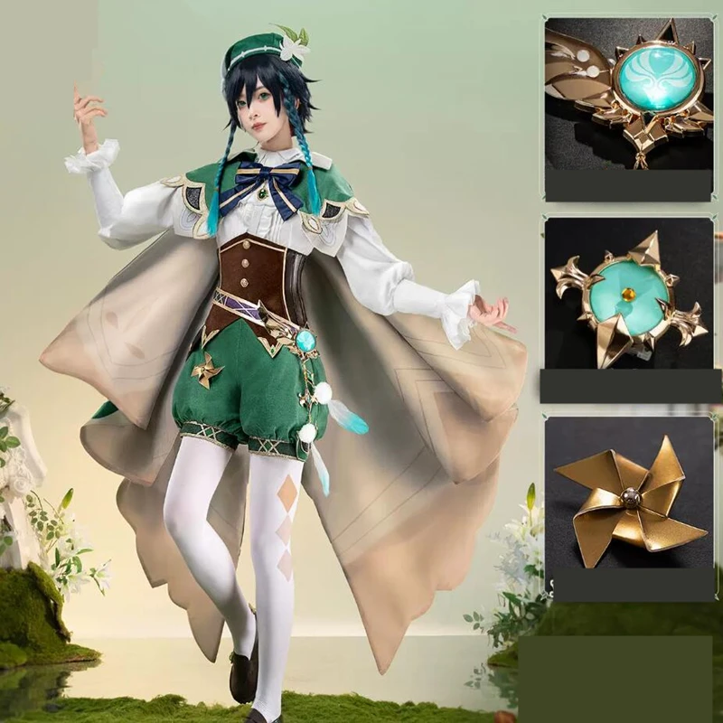Venti Cosplay Costume Game Genshin Impact Uniform Wig Venti